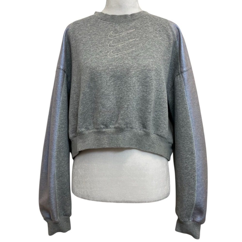 Nike Heathered Mottled Gray Cotton Blend Triple Swoosh Metallic Sweatshirt